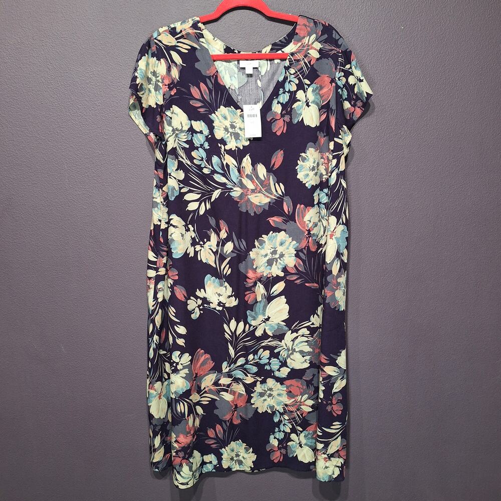 New J. Jill Vista A-Line Black Cherry Print Midi Dress Size XL Petite